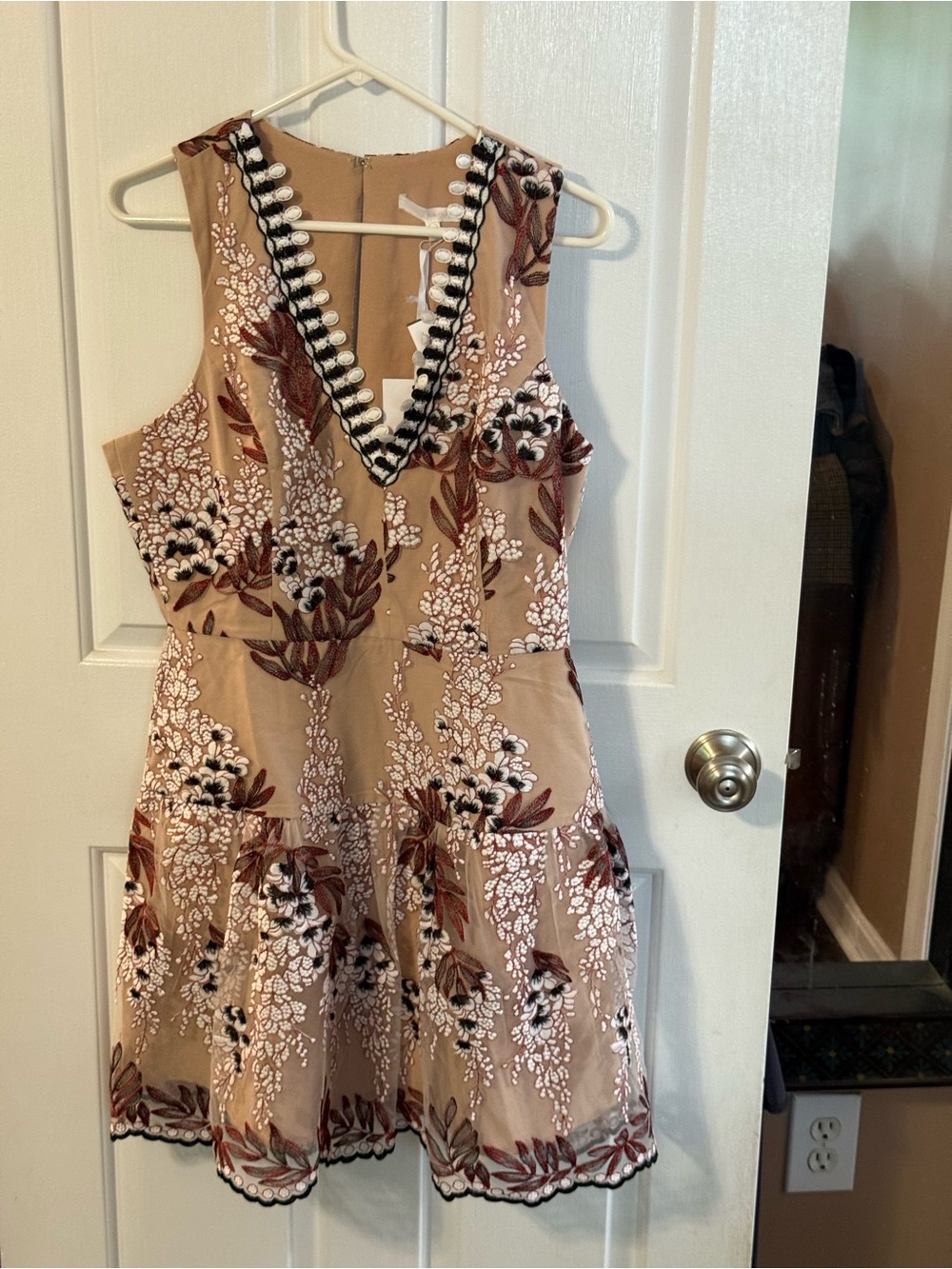 Nordstrom Tan Floral Embroidered V-Neck Sundress